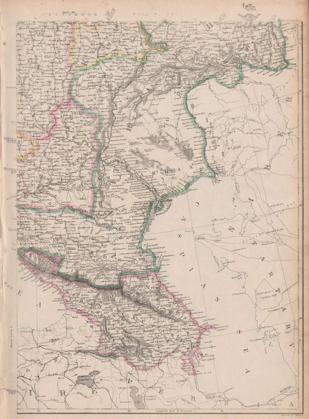 RUSSIA IN EUROPE SE.Transcaucasia Stavropol Astrakhan Caspian.JW LOWRY 1862 map